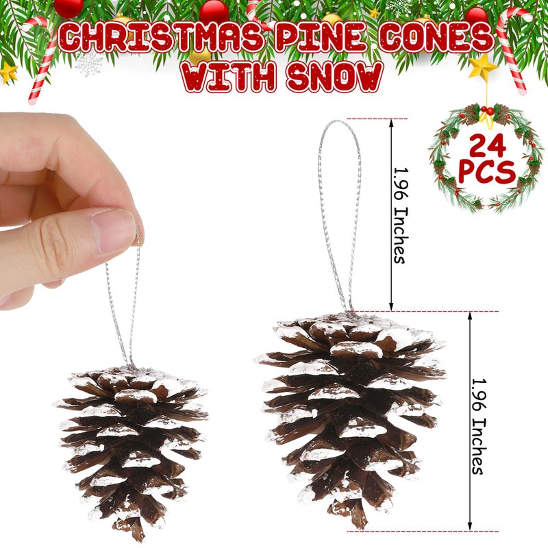 Helimoto 24 PCS Natural Pine Cones, 1.96 in Pinecone Ornaments, Pine Cones for Crafts with Sliver String, Decorative DIY Pine Cones for Christmas Tree Christmas Table Decorations, Winter Decor Vase Filler - Image 2